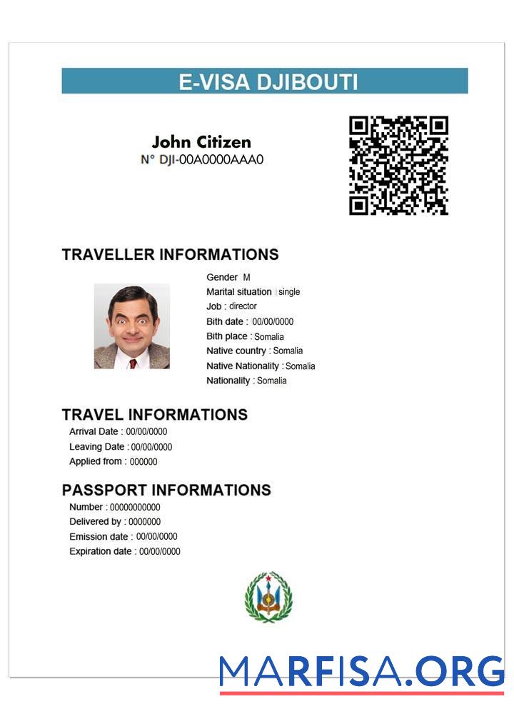 Blank Djibouti e visa download for verification